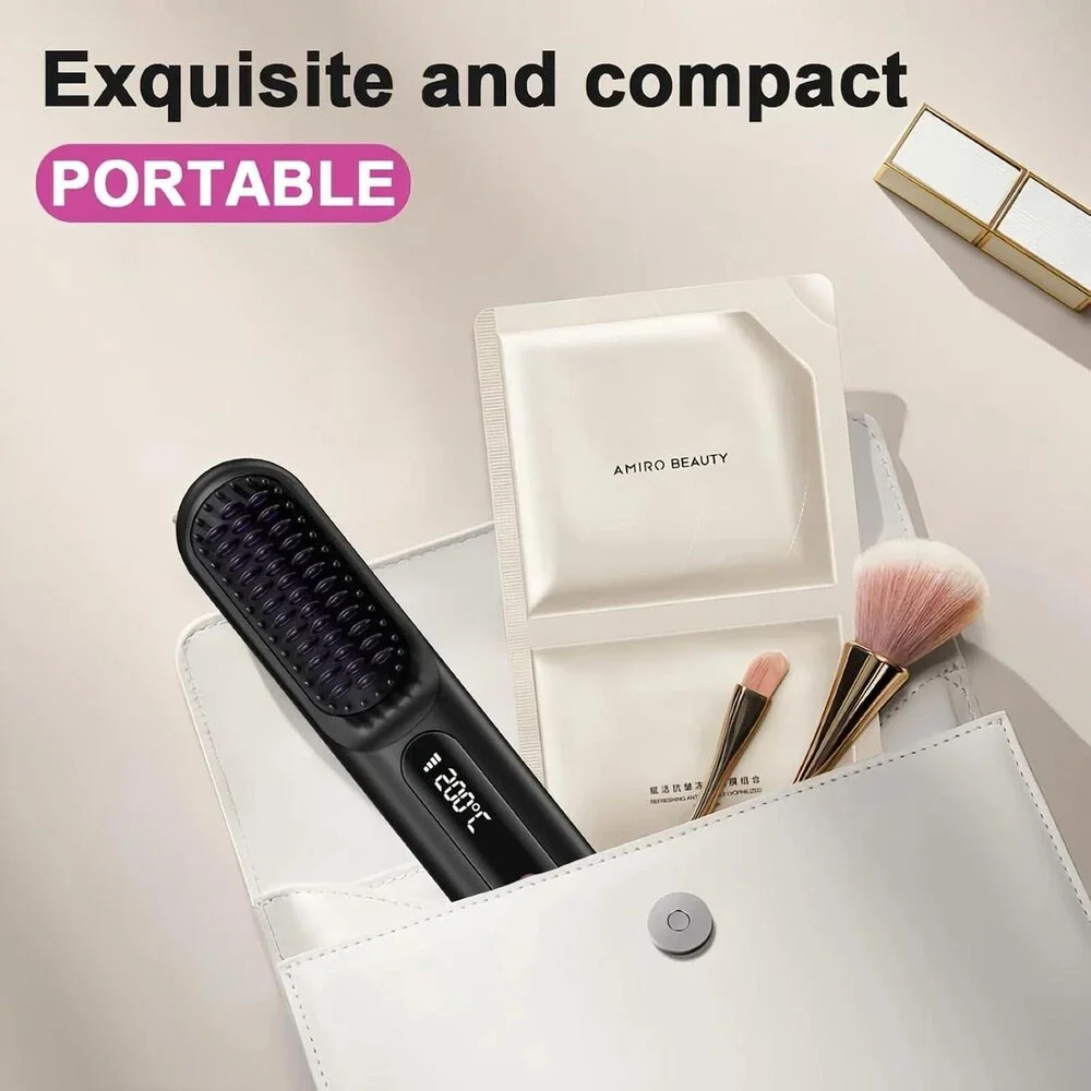 Cordless Hair Straightener Brush for Women, Portable Travel Hair Straightener...